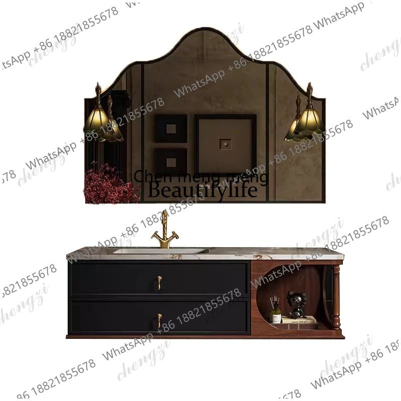 03 French Retro Solid Oak Lacq - Home Bathroom Vanity Combo 评论和价格