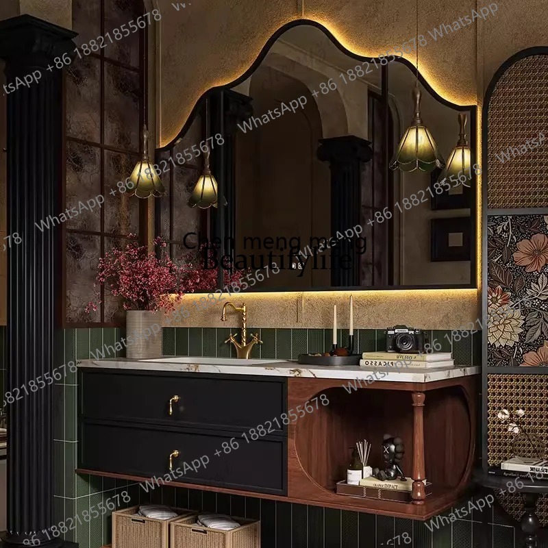 03 French Retro Solid Oak Lacq - Home Bathroom Vanity Combo 评论和价格