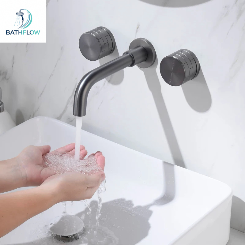 Minimalist Brass 2-Handle Wall - Basin Mixer Tap 评论和价格